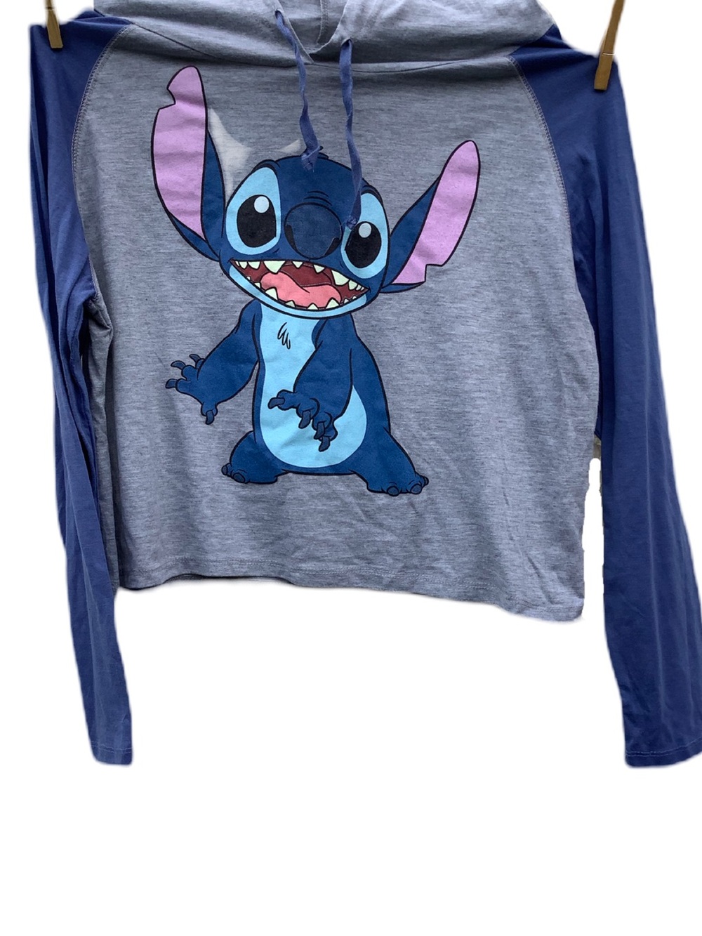 Disney Lilo and Stitch Hooded Sweater Size Large Grey Blue